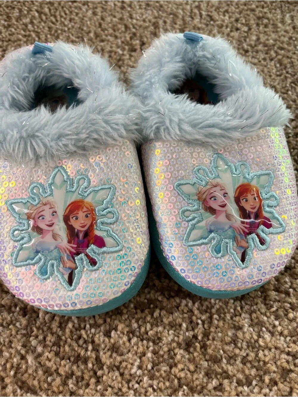 Disney Frozen Light Blue Sequin Girls Slippers